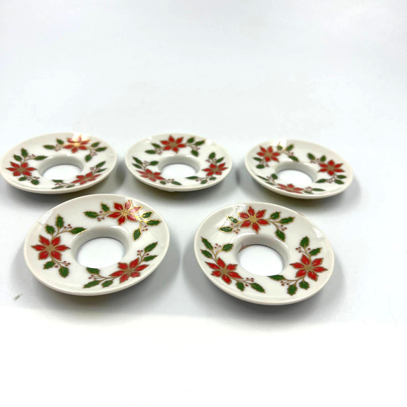 Vintage Crowning Touch  Lot Porcelain Poinsettia Candle Stick Holders Christmas - Picture 7 of 7